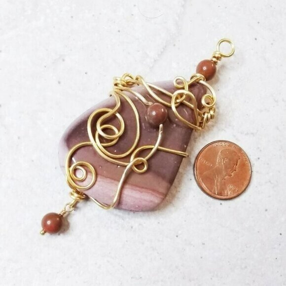 Huge! Wire Wrapped Mookaite Jasper Pendant! Grounding ~ Healing ~ Protection - Picture 1 of 9